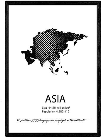 Nacnic Poster Asien. Blätter von Ländern und Kontinenten. A4-Format
