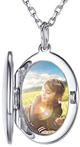 SILVERCUTE Damen Collier 925 Silber Foto Kette personalisiert Oval Anhänger Foto Bilder Medaillon zum Öffnen Mädchen Schmuck Accessoire einziges Geschenk für Valentinstag Jahrestag