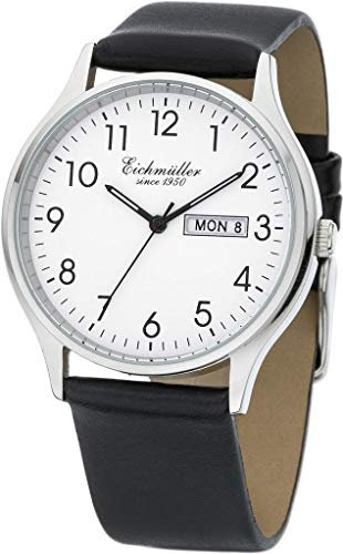 Eichmüller Herren Klassische Armbanduhr 38mm Echtleder Armband 5 ATM Quarz Tag undDatum 3053-01