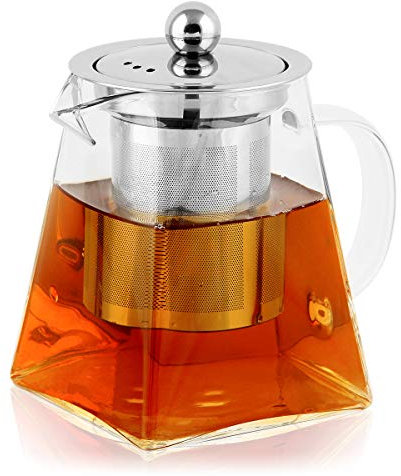 BONNACC Teekanne Glas mit Siebeinsatz 500ml, Kleine Teekanne Glas Eckig, Glaskanne mit Siebeinsatz für Tee, Teebereiter für Losen Tee, Edelstahleinsatz, Hitzebeständig, Borosilikatglas