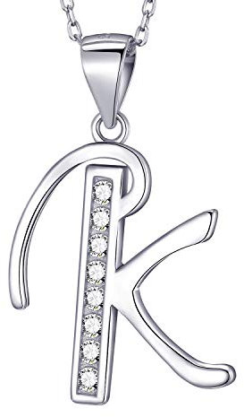 MASADA 925 Silber Buchstaben-Halskette - Initialen-Anhänger mit Zirkonia-Steinen - Buchstabe K - 46 cm Kette mit Samtbeutel