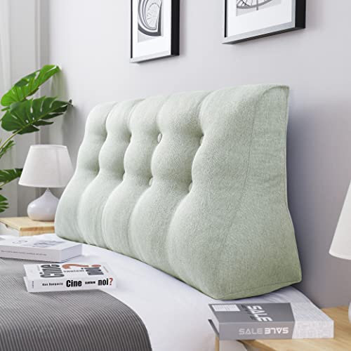 VERCART 55cm Hoches Dickes Rückenkissen Lang Keilkissen Rückenlehne Kissen Großes Wandkissen Lesekissen Nackenstüzkissen Lendenkissen für Bett Kopfteil Gepolstert mit Waschbar Bezug Leinen Wei?140cm