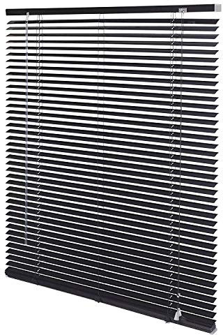 AQS INTERNATIONAL Easy Fit Multiple Size PVC Venetian Blind Drop 150cm Large Window Easy Fit Curtains Trimmable Shutters Twist Open Close Home Blinds (Black, 90cm Wide (35.4) x 150cm)