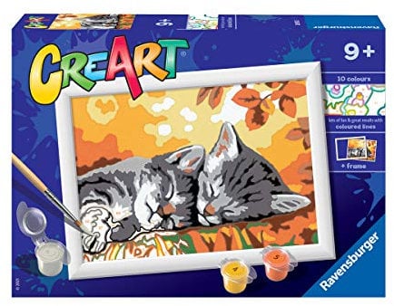 Ravensburger - CreArt Serie E, Gatitos en Otoño, Pintura por Numeros, Kit de Pintura para Niños, Juego Educativo para Niños de 9+ Años, 18x13 cm