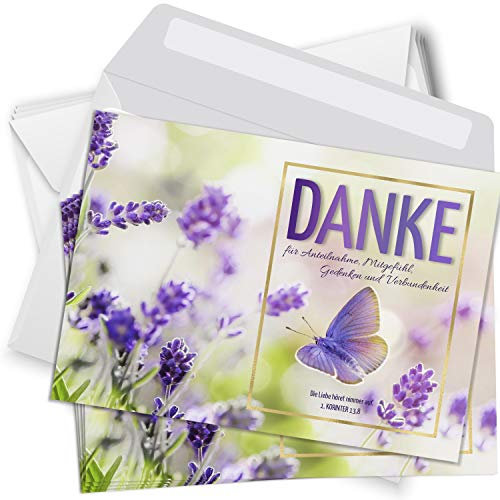 Trauer Danksagungskarten mit Umschlag | Motiv: Schmetterling 2, 10 Stück | Dankeskarten DIN A6 Set | Trauerkarten Danksagung Danke sagen