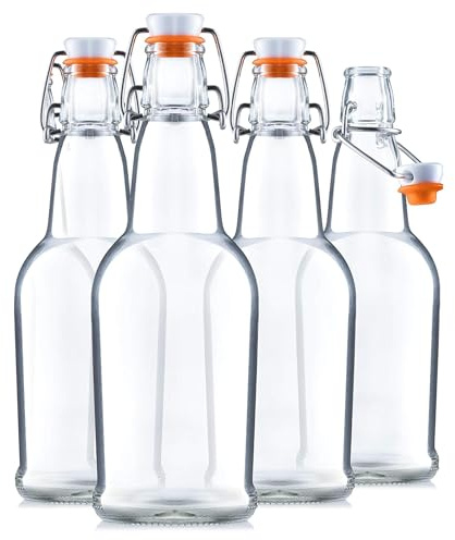 Bellemain - Bottiglie in vetro Grolsch, 453 ml, trasparenti, per birra Kombucha Kefir (4)