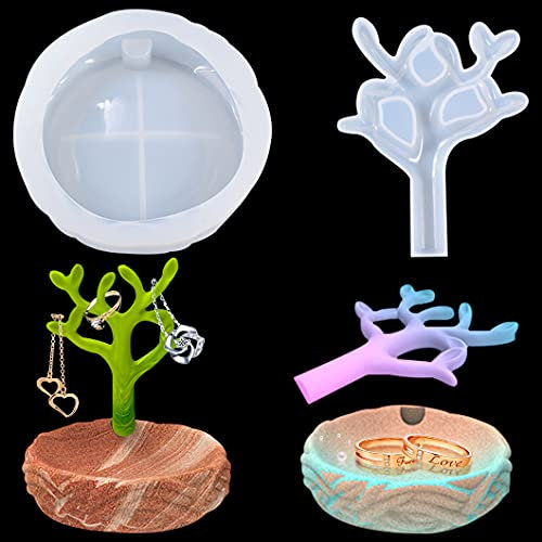 Rolin Roly 2Pcs Epoxidharz Baumknospe Silikonform Schmuckständer Epoxidharzform Resin Tree Bud Mould Aufbewahrungstablett für DIY Heimdekoration Gießwerkzeuge