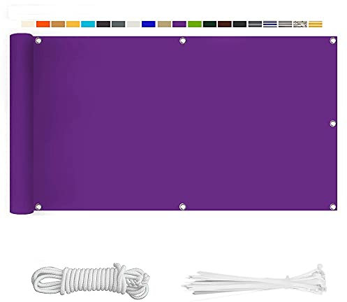 HERILIOS Balkon Sichtschutz, Balkonabdeckung 220 g/m² Innen Balkonverkleidung UV-Schutz (210Größen&21Farben) Ohne Bohren mit Ösen Kabelbinder und Kordel für Balkongeländer Terrasse,50X100CM Lila