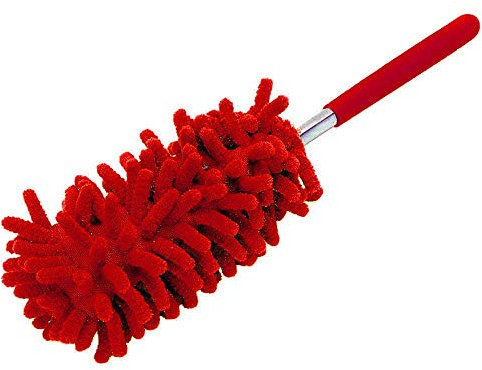 Plumeau télescopique en microfibre pour nettoyage de la maison ou de la voiture - Poignée de nettoyage - Lavable en machine - Léger - Manche long - Rouge - Artisanat exquis