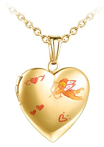 Yumilok Medaillon Kette Gold Liebe Medaillon Foto Anhänger Kette Amulett zum öffnen für Bilder Foto Amulett Halskette Valentinstag Muttertags für Damen