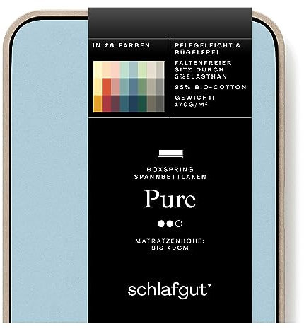 Schlafgut Pure Boxspring Spannbettlaken 180x200cm bis 200x220cm Blue Light, Spannbetttuch aus weicher Biobaumwolle