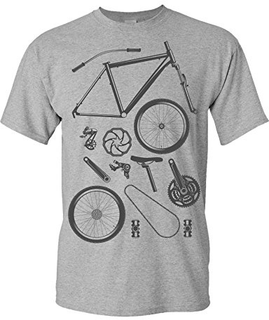 Baddery Fahrrad T-Shirt Herren : Bike Parts - Mountainbike Shirt (Heather Grey 5XL)