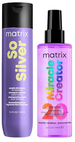 Matrix Blonde Hair Care Duo with So Silver Purple Shampoo and Miracle Creator 20 190 ml, Help Remove Yellow Undertones, Grey & Silver, Total Results