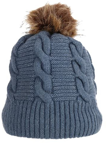 COFI 1453 Wintermütze warm gefüttert mit Kunstfell Bommel-Mütze Fleece-Futter Winter Strick-Mütze Damen Herren One-Size Blau