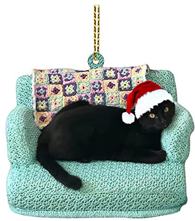 RYGRZJ Black Cat Christmas Ornament,Christmas Tree Xmas Trees Decorations,Car Hanging Ornaments Keepsake for Xmas Party Holiday Home Decor
