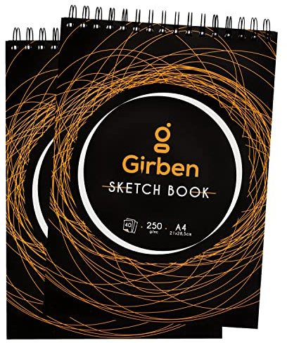 Girben 2 Skizzenalbum Sketchbook A4 80 Blatt/160 Seiten - Skizzenalbum A4 glatt mit weißen Blättern 250 g/m², Zeichenblock, Heft weiße Blätter, Skizzen und Abreißen