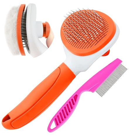 KALAMANDA Cat Brush for Shedding and Grooming, Pet Self Cleaning Slicker Brush with Cat Hair Comb(Orange)