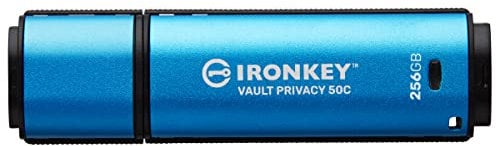 Kingston IronKey Vault Privacy 50 FIPS 197 Certified & XTS-AES 256-bit Encrypted USB TypeC Drive for Data Protection - IKVP50C/256GB