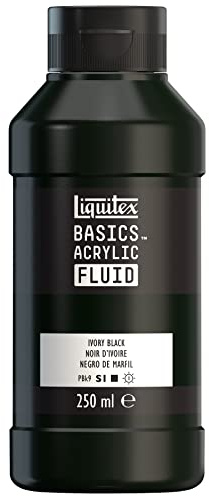 Liquitex 8870431 Basics Fluid - Peinture acrylique à consistance fluide, à séchage rapide, résistante à la lumière, imperméable, à base d'eau, Flacon de 250 ml, Noir D'Ivoire