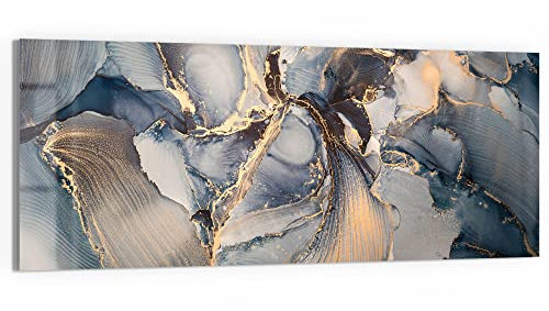 DEQORI Glasbild Echtglas | Motiv Marmor-Farbspiel mit Gold | horizontal einteilig 150x60 cm | schöne Dekoration | Wandbild für Wohnzimmer, Schlafzimmer, Flur & Küche | moderne Wanddeko
