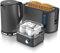 Arendo - Wasserkocher mit Toaster SET und Eierkocher, Edelstahl Cool Grey, Wasserkocher 1,5L 40° - 100°C, Toaster 4 Scheiben LED-Display 6 Bräunungsgrade Eierkocher 1-8 Eier Messbecher