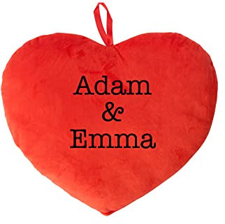 Made in Gift Personalisiertes Plüschkissen in Herzform mit Namen oder Text als originelles Geschenk weich und weich in romantischen Farben für Paare zum Valentinstag oder Jahrestag (Rot)