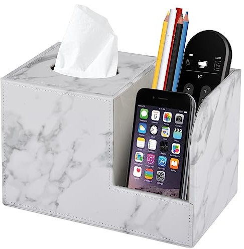Aufbewahrungsbox aus Leder Taschentüchern Quadratischer Serviettenhalter mit Fernbedienung Aufbewahrungsbox Taschentücher Box Dekor Erhöhte Größen 22,3 x 13,4 x 14,4 cm,Marmor