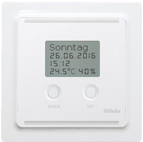 Eltako Funksensor Uhren-Thermo-Hygrostat im E-Design55 mit Display polarweiß glänzend FUTH55ED/230V-pg