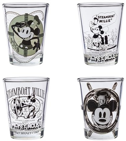 Silver Buffalo Disney 100 Classic 1928 Steamboat Mickey Vintage Sketch Mini-Gläser, 4 Stück, 42,5 g