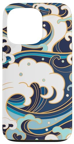 iPhone 13 Pro Japanese Art Ocean Getaway Wave Surfing Blue Geometric Ocean Case