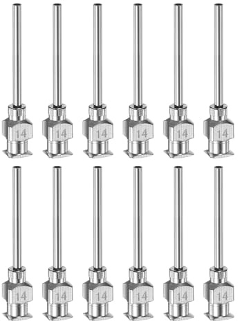 QUARKZMAN 12 Stück 14 Gauge Edelstahl Dosierkanülen, 1 Metallkleber-Nadelrohr mit stumpfer Spitze und Luer-Lock für dickflüssige Materialien, Tinte, Klebstoff, Laboreinsatz