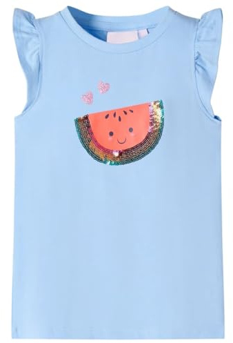 Kinder T-Shirt Rüschenärmel Rundhalsausschnitt Mädchen Kindershirt Hellblau 128