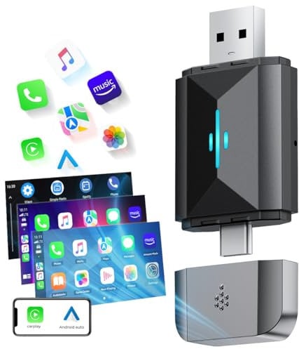 Volam 2-in-1 Carplay Wireless Adapter, Android Auto Wireless Adapter, Auto-Dongle wandelt Kabelgebundenes in Kabelloses um, für werkseitig verkabelte CarPlay-Autos ab 2016, Typ C/USB, Plug & Play