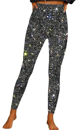 Metallische Leggings Damen - Silber-Pailletten-Leggings in Rot, Schwarz und Glitzer - Skinny Tanzhose für Disco, Rave und Clubwear