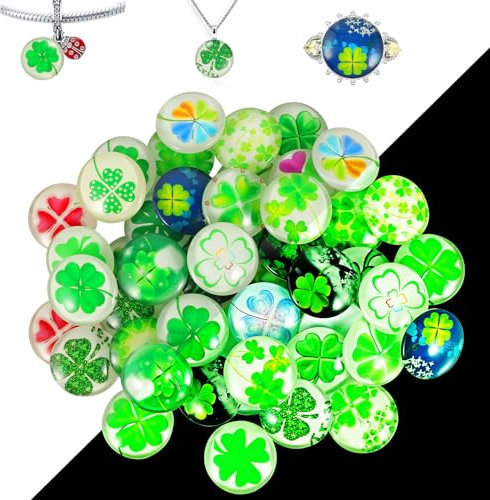 TAIHOBO Pack of 50 Luminous Lucky Charms Muggle Stones Colourful, 25 mm Clover Leaf Glass Stones for Crafts, Lucky Stones Glass Nuggets for Crafts, Jewellery Making and Home Decoration