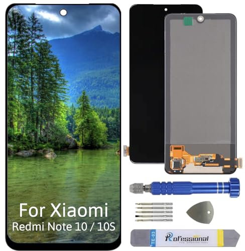 Int'x Pantalla Full OLED para Xiaomi Redmi Note 10 / 10S 4G M2101K7AI (huella dactilar), pantalla LCD de repuesto con herramientas, color negro de alta calidad