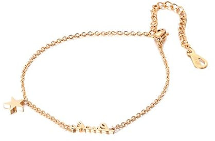 Dsnyu Rosegold Armband Damen, Armbänder Damen Edelstahl Brief mit Stern Rolo Kette Schmuck für Geburtstag