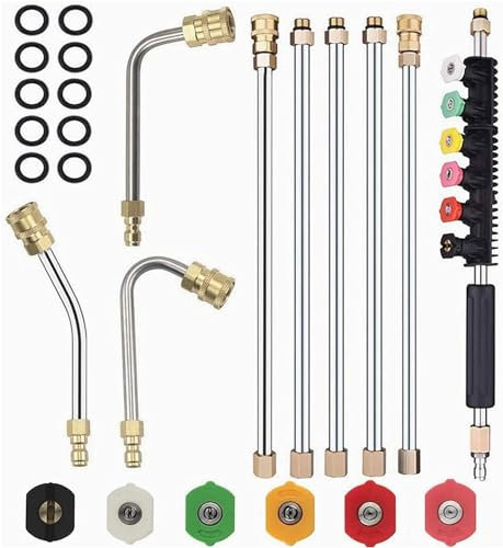 Pressure Washer Extension Wand Power Washer Lance with Spray Nozzle Tips,30°,90°,120° Curved Rod, 1/4’’Quick Connect, 10 Replaceable Anti-Leaked Ring,4000 PSI