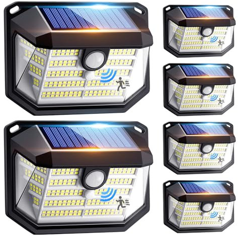 Projecteurs solaires à LED d'extérieur [6 pièces],[230LED+3 Modes+300°Super Lumineux] Spot LED d'extérieur solaire, 2200mAh Projecteurs solaires à LED d'extérieur, IP65 Lumières solaires extérieures