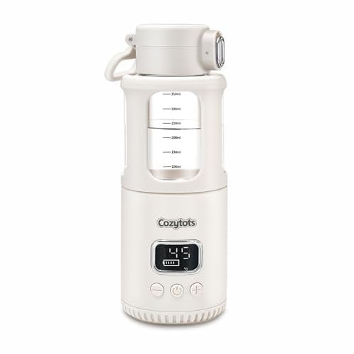 Cozytots Flaschenwärmer Baby Unterwegs Akku Tragbarer Flaschenwärmer to go wasserwärmer babykostwärmer unterwegs, 350ml, Glas babyflaschenwärmer mit temperatur 37~55 °C Portable Bottle Warmer