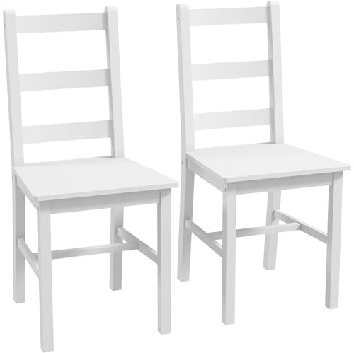HOMCOM Lot de 2 chaises de Salle à Manger Chaise de Cuisine en Bois Massif de pin Chaise Blanche et Bois Style Campagne