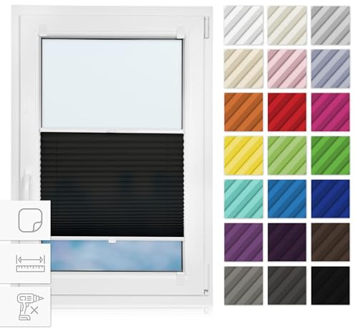 Estika Plissee zum Kleben 85 cm x 200 cm - Anthrazit - Plissee ohne Bohren, selbstklebendes Rollo für Fenster, Jalousie für innen, Fensterplissee