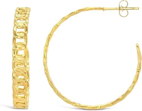 ARS-ARGENTI Creolen Ohrringe Damen Mädchen Sterling Silber 925 Gold 18K - hypoallergen (Luxuriöse Statement Creolen mit Kettendesign FAITH Edelstahl 18K vergoldet 34x5mm)