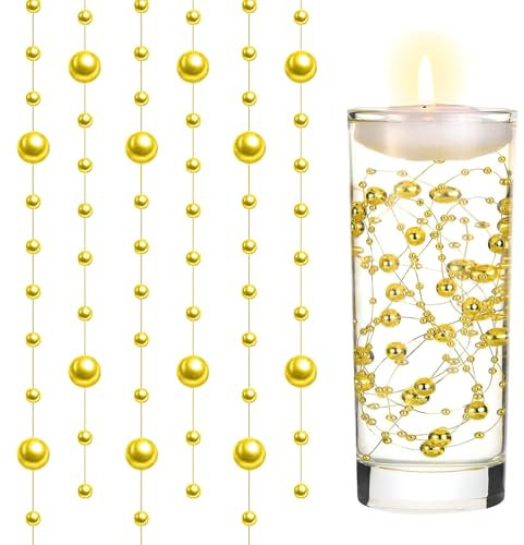 5m Wasserperlen Durchsichtig für Vasenfüller Schnur Perlen,Schwebende Perlen Wasser Vase Deko Weihnachtsperle für Hydroperlen,Schwimmende Kerze Perlenkette,Tisch,Hochzeit,Party Dekor (Gold)