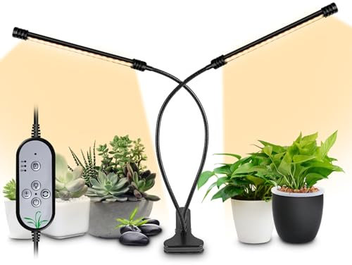 Lámpara LED de espectro completo, luz de crecimiento para plantas de interior, 36 ledes, luces de planta de doble cabeza con 5 niveles de intensidad regulable, temporizador automático 4/8/12H, 3 modos