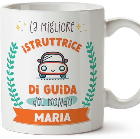 Mugffins Tazza Personalizzata in ceramica per ISTRUTTRICE DI GUIDA donna 11 oz / 350 ml - In italiano - Migliore del mondo - Con disegno - Idea regalo per compleanno, anniversario, natale, laurea