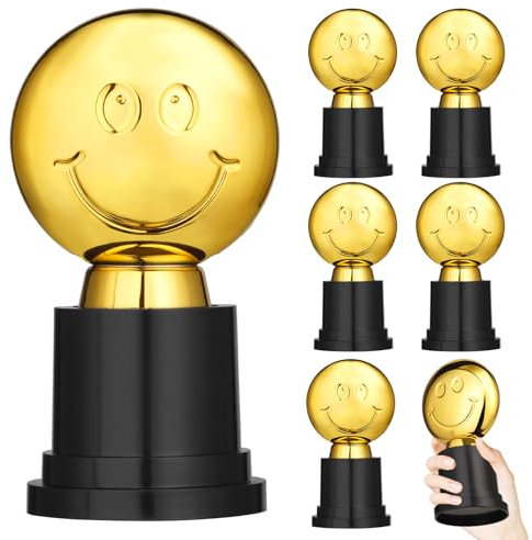 GeeRic 8 Pack Gold Award Trophies, Plastic Mini Smile Gold Trophy Cups with Base for Party Decoration Gift/Competition/Sports/Activity/School Award/Party Favors