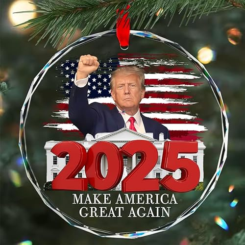 Adornos de Navidad de Trump 2024 – Adorno de Donald Trump – Decoración de árbol de Navidad de cristal – 45-47 Make America Great Again Hat President Donald Trump Merchandise MAGA Supporters (rojo,