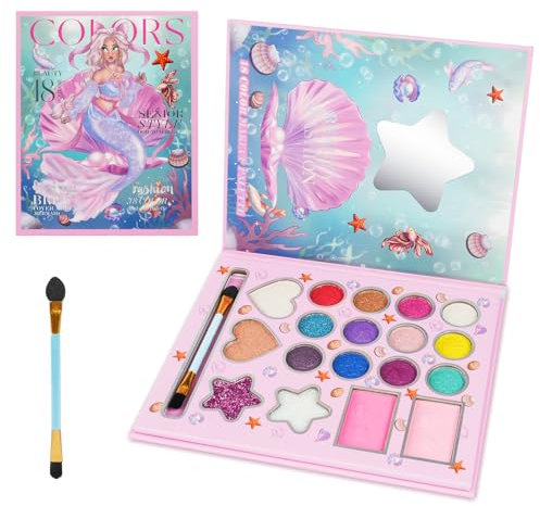 Aomig Kinderschminke 18 Farben Make up Set Mädchen Spielzeug Waschbares, Sicheres und Ungiftiges Schminkset, Geeignet für Halloween Weihnachten, Geburtstag, Karneval Geschenke für Kinder über 4 Jahre