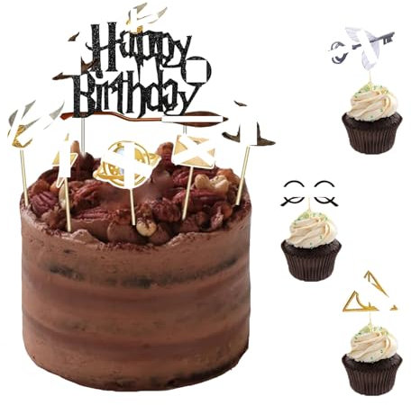 33 Stück Glitter Wizard Cake Topper, Wizard Dekorationen für Kuchen, Dekoration für magische Themenkuchen, Toppers Zauberer Themenkuchen, Cupcake Toppers, Zauberer Cake Topper für Magie Mottoparty